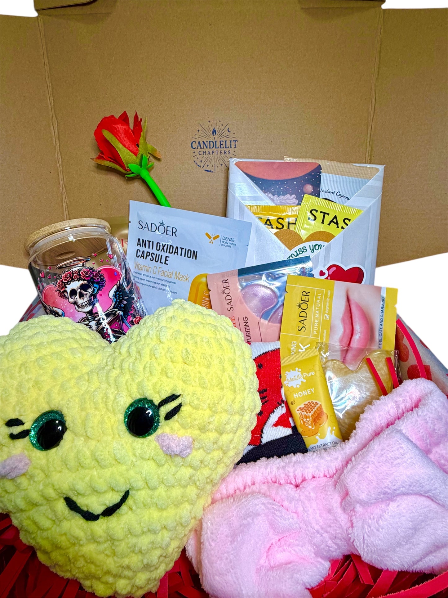 Valentine’s Day Mystery Book Gift Box | Book Lover Gift Set | Galentines Gift | Spa Self Care Box | Cozy Romance Gift | Reading Night-In Kit | Tea + Skincare + Socks