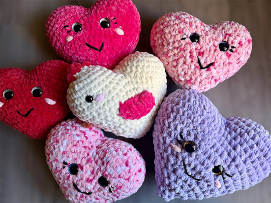 Heart Plushie Pillow | Handmade Valentine Gift | Cute Kawaii Heart Plush | Soft Chenille Stuffed Heart | Crochet Plush Toy